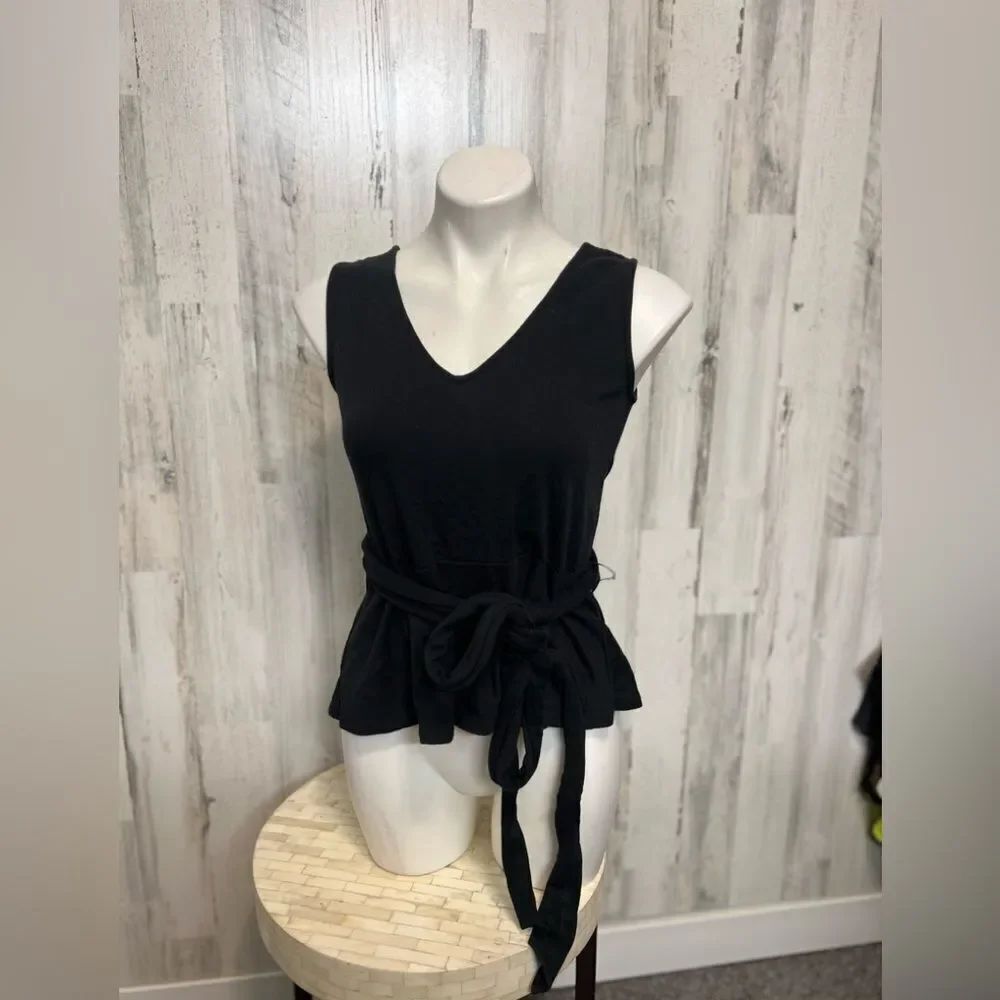 J.Crew Black Sleeveless Peplum Top with Tie Waist – XS